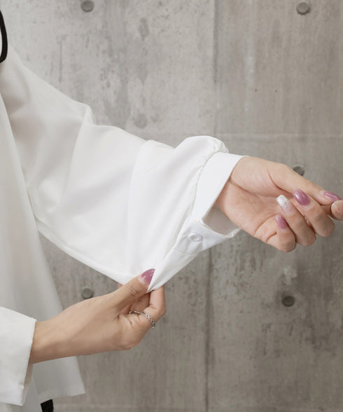 ビッグ襟ブラウス リボンタイブラウス長袖 レディース バイカラーシャツブラウス フレンチガーリー 大きめ襟トップス ゆったり韓国ファッション  着やせ 体型カバー 84WANJIA-022